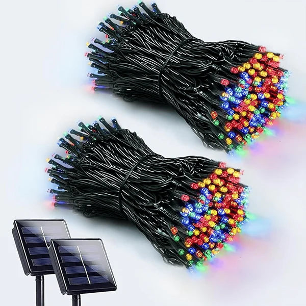 NAVILED® COMPRA 1 LLEVA 2 LUCES NAVIDEÑAS CON PANEL SOLAR 10MT - 8 PARPADEOS