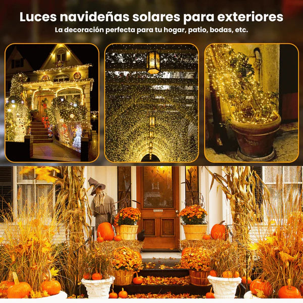NAVILED® COMPRA 1 LLEVA 2 LUCES NAVIDEÑAS CON PANEL SOLAR 10MT - 8 PARPADEOS