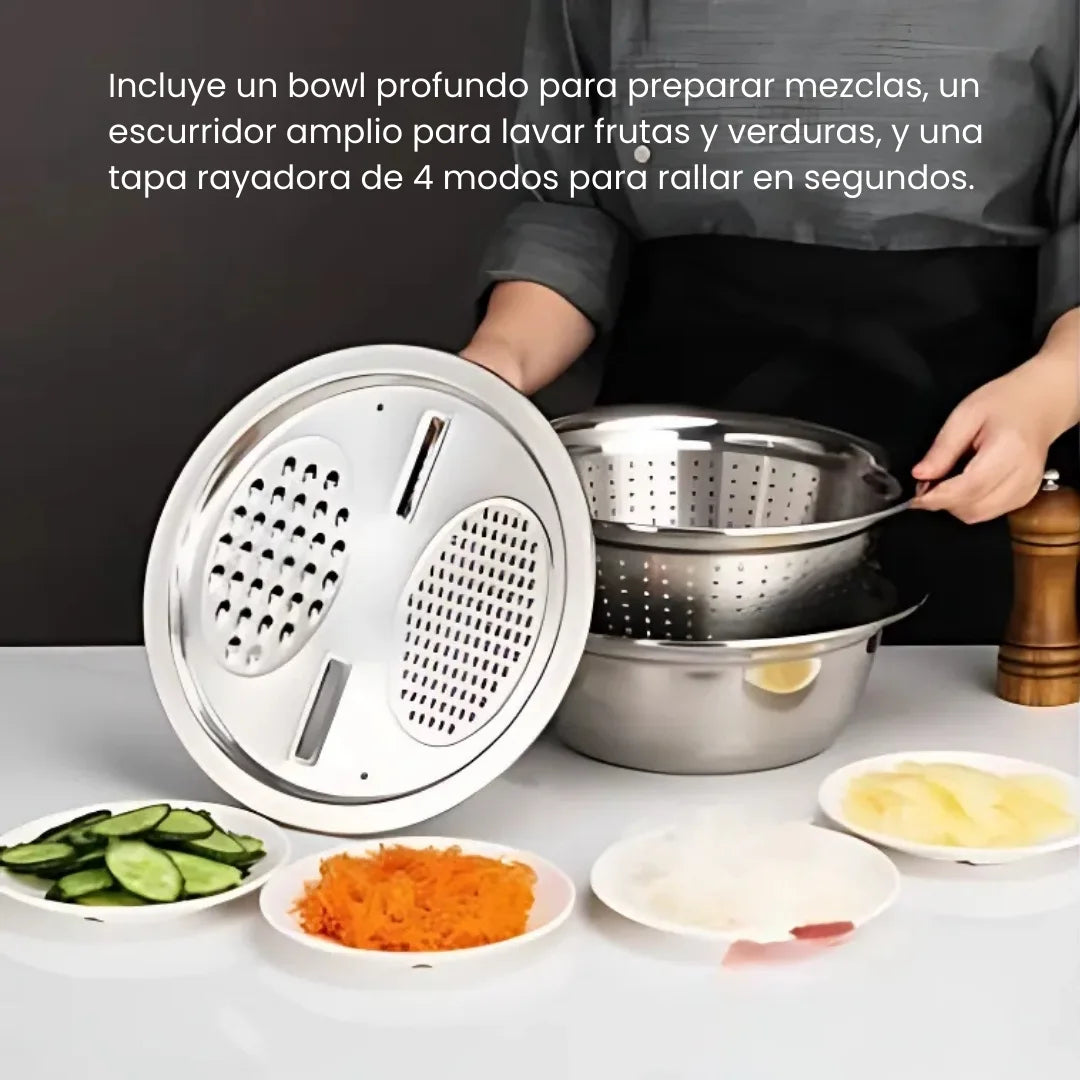 MASTER 3X1® Set de Bowls Multifunción: Ralla, Lava y Cocina Fácil