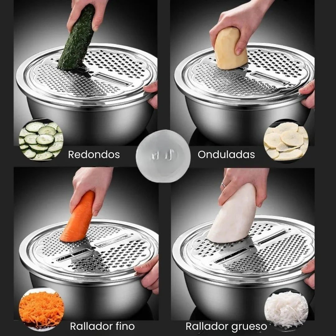 MASTER 3X1® Set de Bowls Multifunción: Ralla, Lava y Cocina Fácil