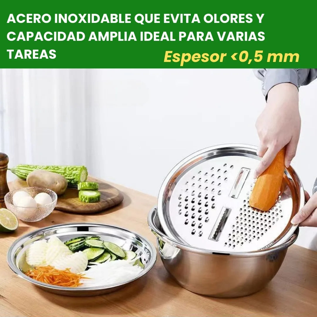 MASTER 3X1® Set de Bowls Multifunción: Ralla, Lava y Cocina Fácil