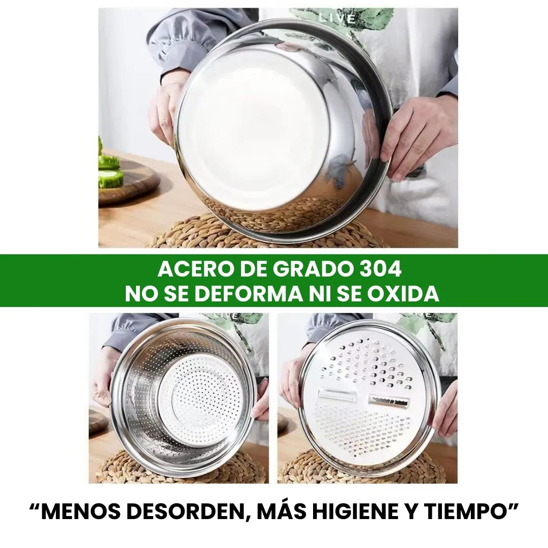 MASTER 3X1® Set de Bowls Multifunción: Ralla, Lava y Cocina Fácil