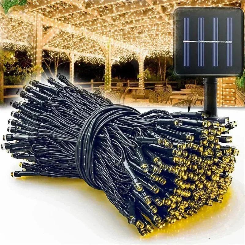 NAVILED® COMPRA 1 LLEVA 2 LUCES NAVIDEÑAS CON PANEL SOLAR 10MT - 8 PARPADEOS