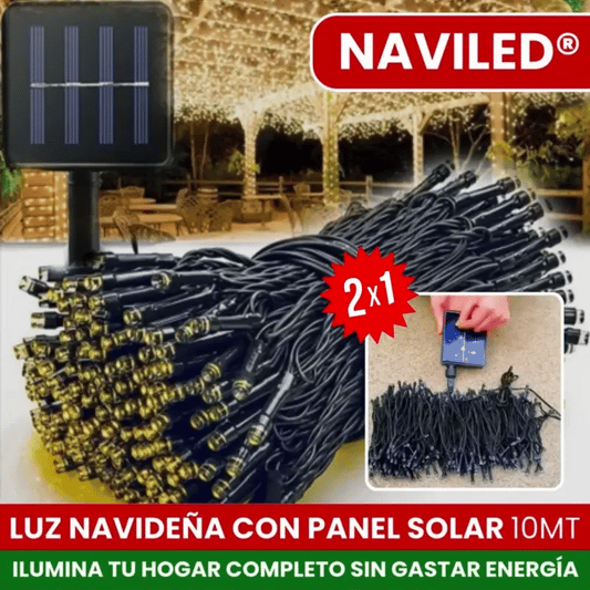 NAVILED® COMPRA 1 LLEVA 2  LUCES NAVIDEÑAS CON PANEL SOLAR 10MT - 8 PARPADEOS